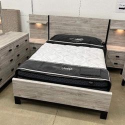 Vessalli Two Tone Bedroom Set Queen or King Bed Dresser Nightstand Mirror Chest Options 