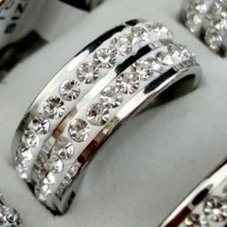 New Stainless Steel  316 L Wedding Band 2 Rows Of CZ Beautiful