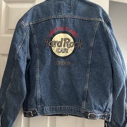 Vintage Hard Rock Cafe Blue Denim levi Jacket with Embroidered Logo from London