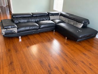 Black Faux Leather Sectional Sofa with Chaise