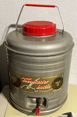 Vintage Cooler Jug with Spout and Cups Inside