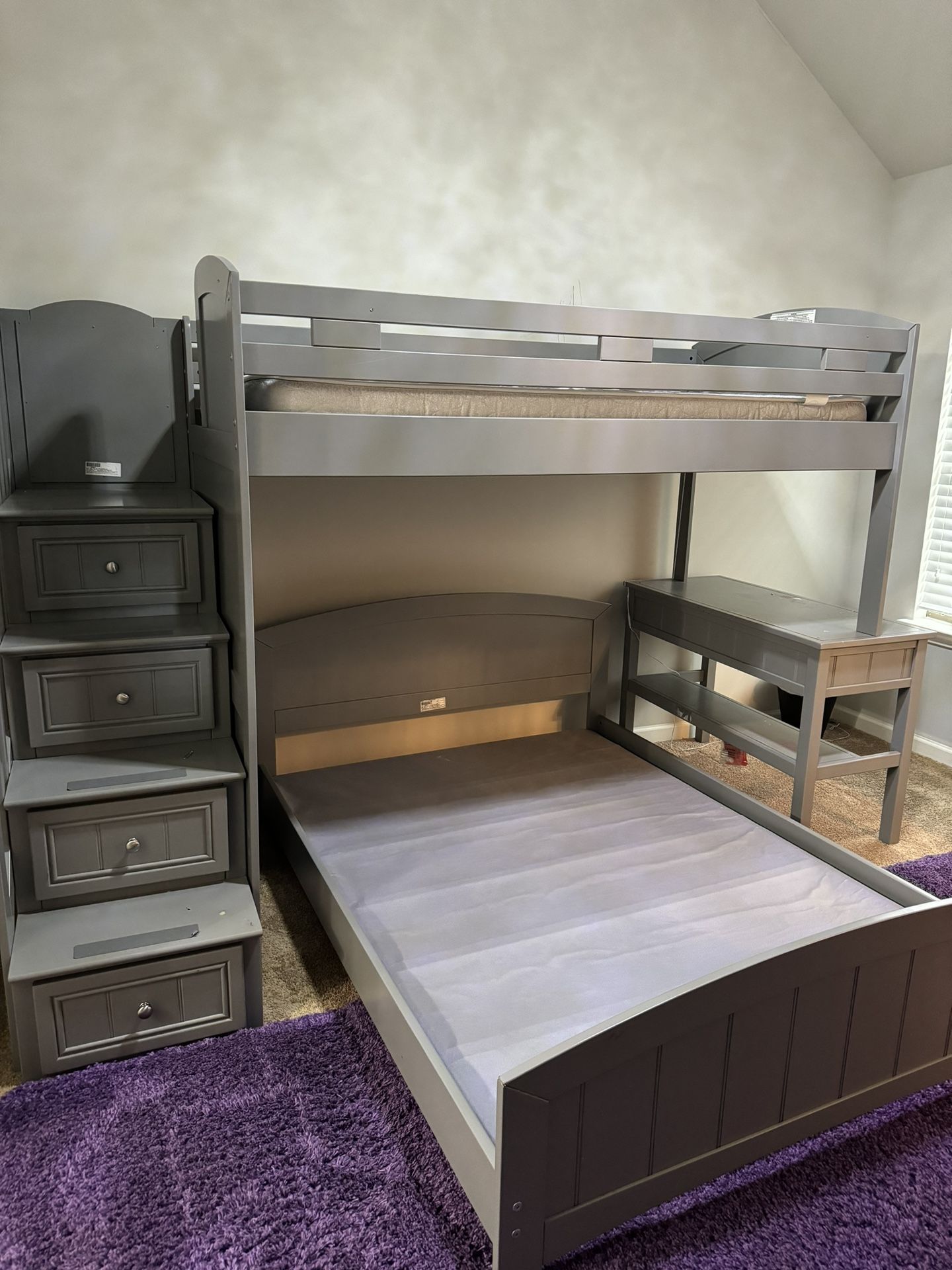 Gray Bunk Bed With Desk And Storage