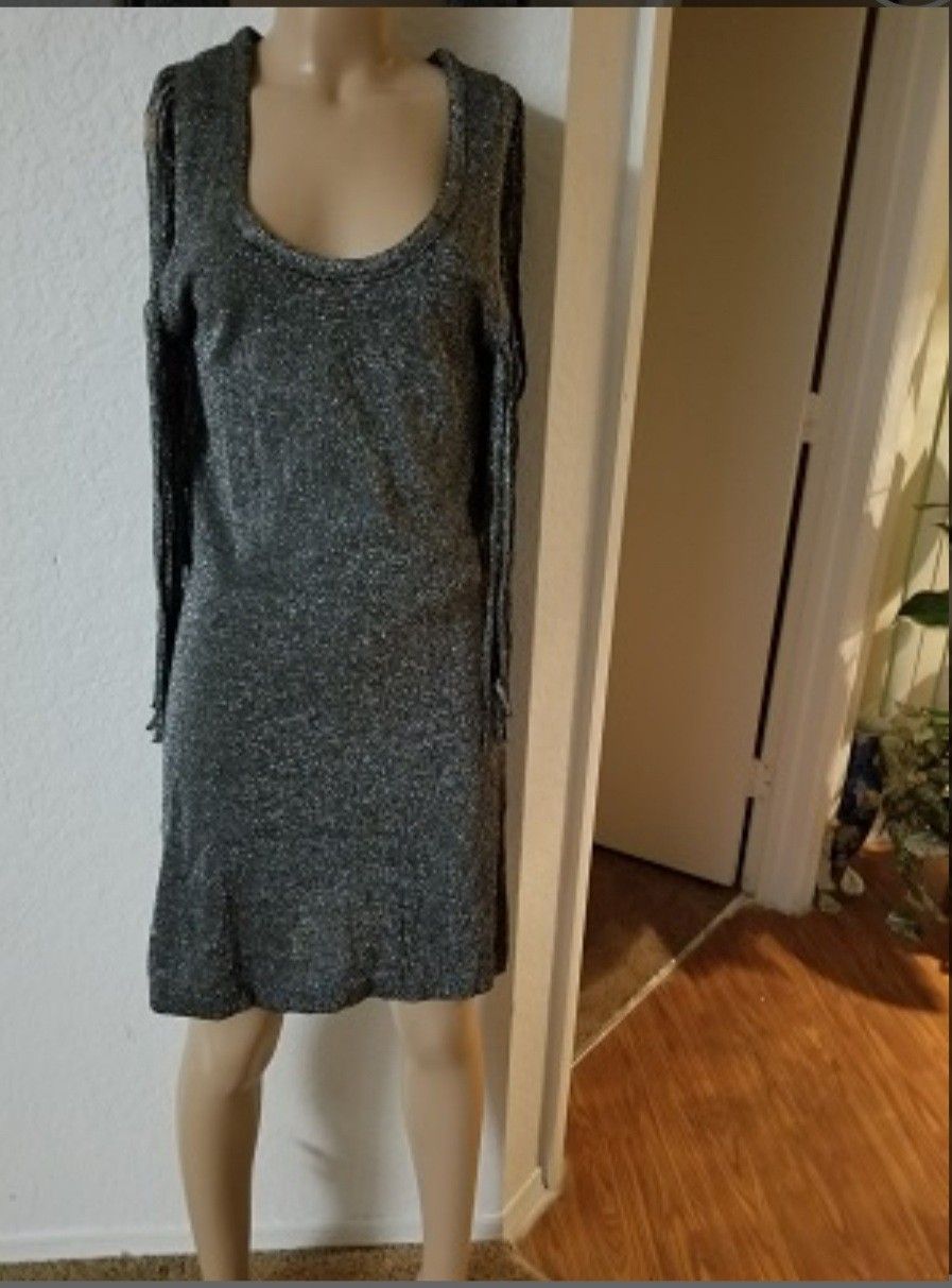 BABY PHAT SLIVER NEW FRINGE SLEEVE STRETCH DRESS LARGE & Accessories