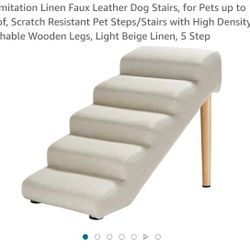 Senneny Imitation Linen Faux Leather Dog Stairs, For Pets Up To 150 Lbs, Waterproof, Scratch Resistant Pet Steps/Stairs With High Density Foam