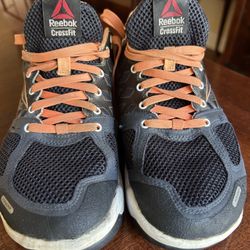 Reebok Crossfit Gray With Orange Trim Size 7 1/2 Ladies Pair Of Dura Grip Sneakers