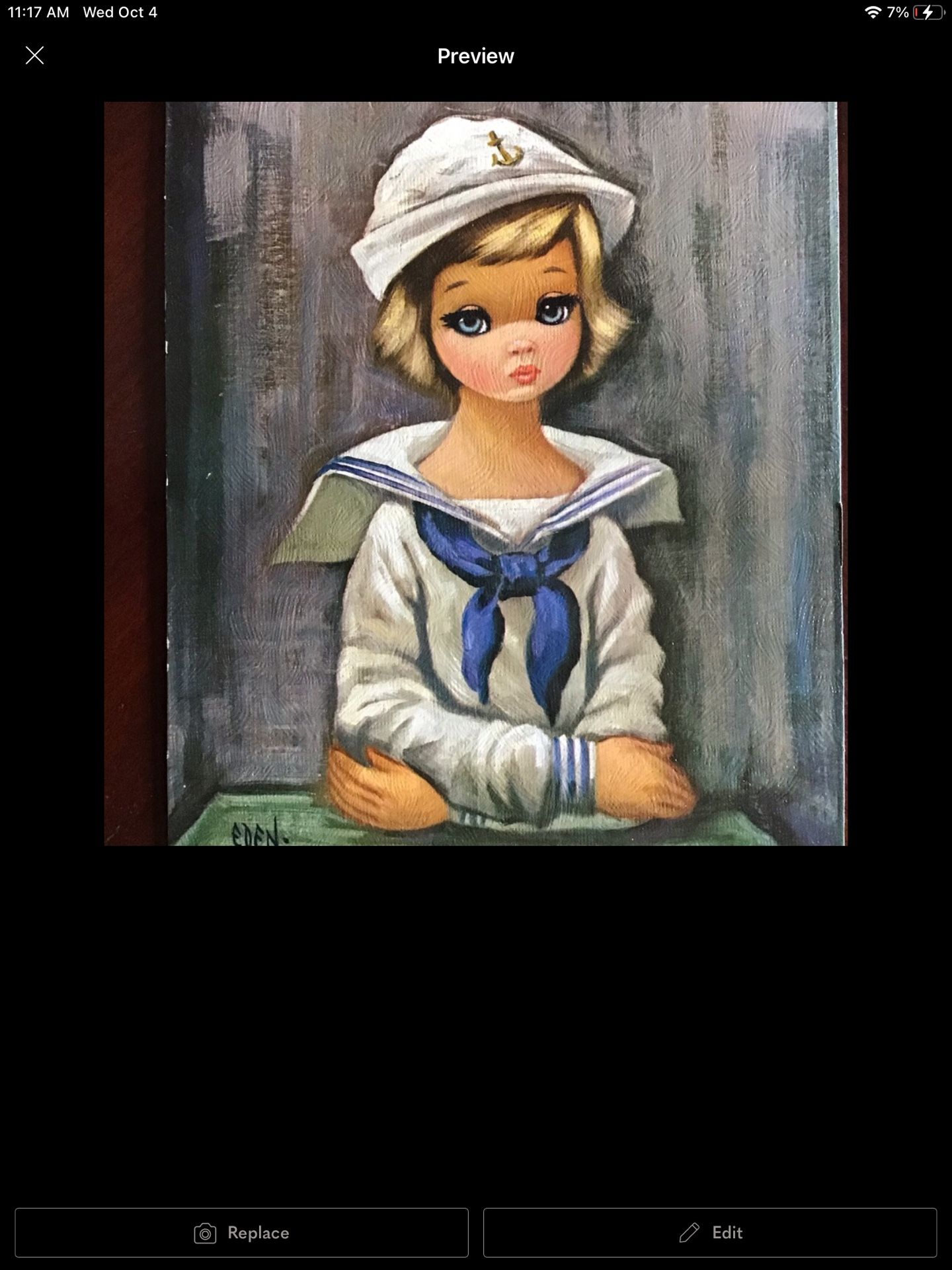 Vintage Eden “Sailor Girl” Lithograph on Cardboard