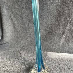  Vintage Blue Art Glass Bud Vase, Hand Blown Mid Century Modern Decor