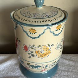 Stoneware Hand Painted Canister With Lid
