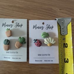 New!  Miniez Hand Sculpted Clay Pins - $5 per set