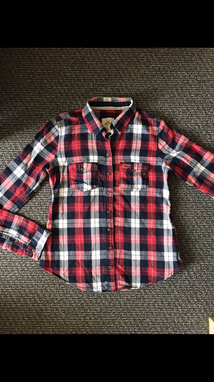 NEW Hollister Women Classic Plaid Check Long Sleeves Shirt  Size S