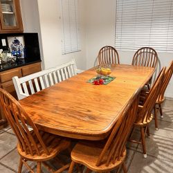 Beautiful Solid Pine Wood Dining Room Table And Six Chairs
