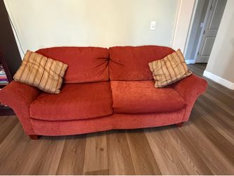 Red/Rust Fabric Sofa – 80” Long – Comfortable & Clean
