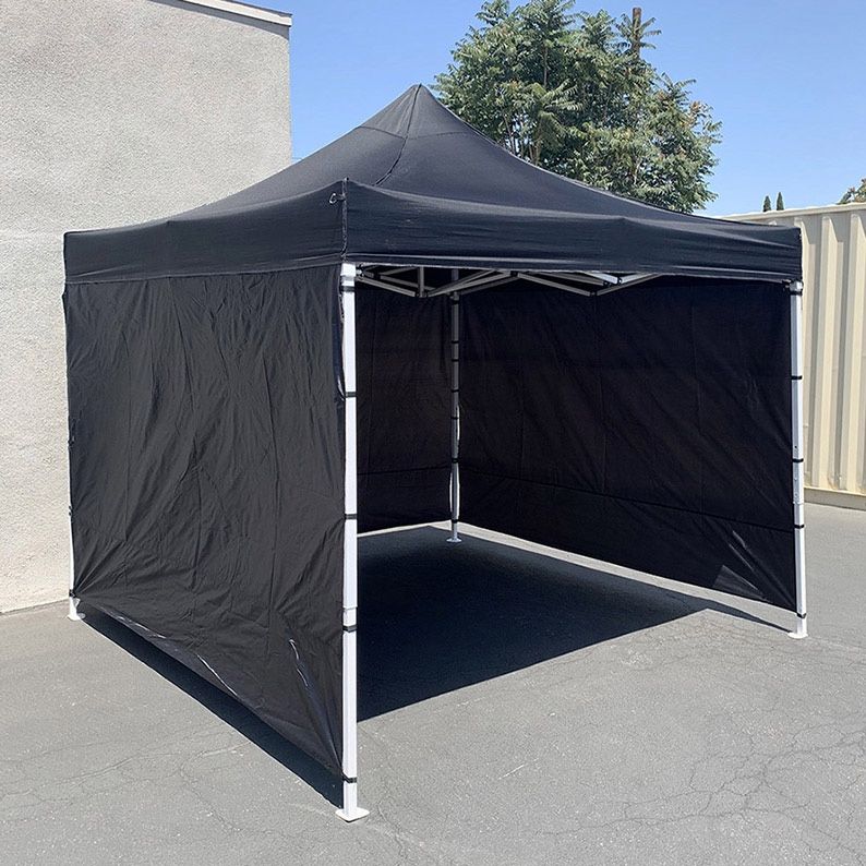 (New in box) $130 Heavy Duty 10x10 ft with 3 Sidewalls, EZ Popup Canopy Outdoor Gazebo, Carry Bag (Black)