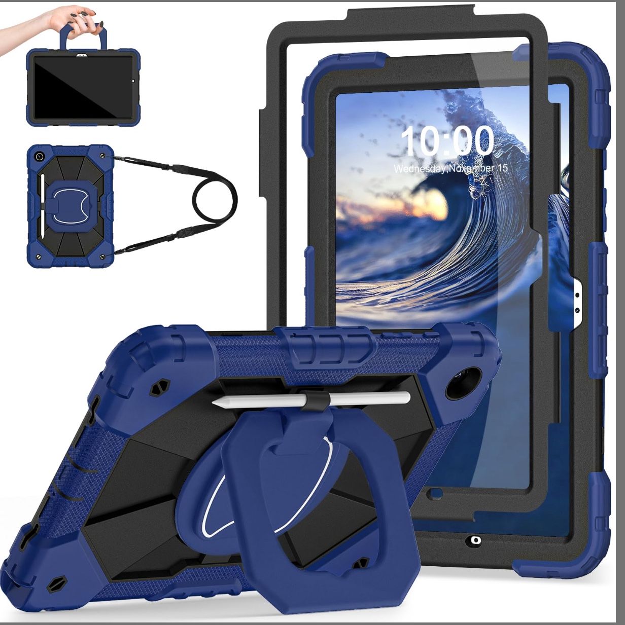 Auizotl Case For Samsung Galaxy Tab A9 Plus 11 Inch With Screen Protector/360° Rotating Stand/Pencil Holder,Military Grade Shockproof Tablet Case Gala