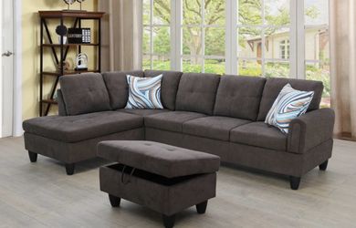 3-Piece L-Shape Sectional Sofa Couch with Storage Ottoman & Pillows