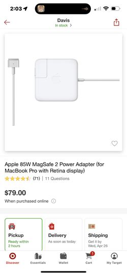 Apple 85W MagSafe 2 Power Adapter (for MacBook Pro with Retina display)