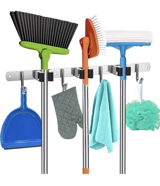 Brand New Mop and Broom Holder Wall Mount – Heavy-Duty Broom Closet Organizer for Garage, Kitchen, Laundry Room Organization and Storage 