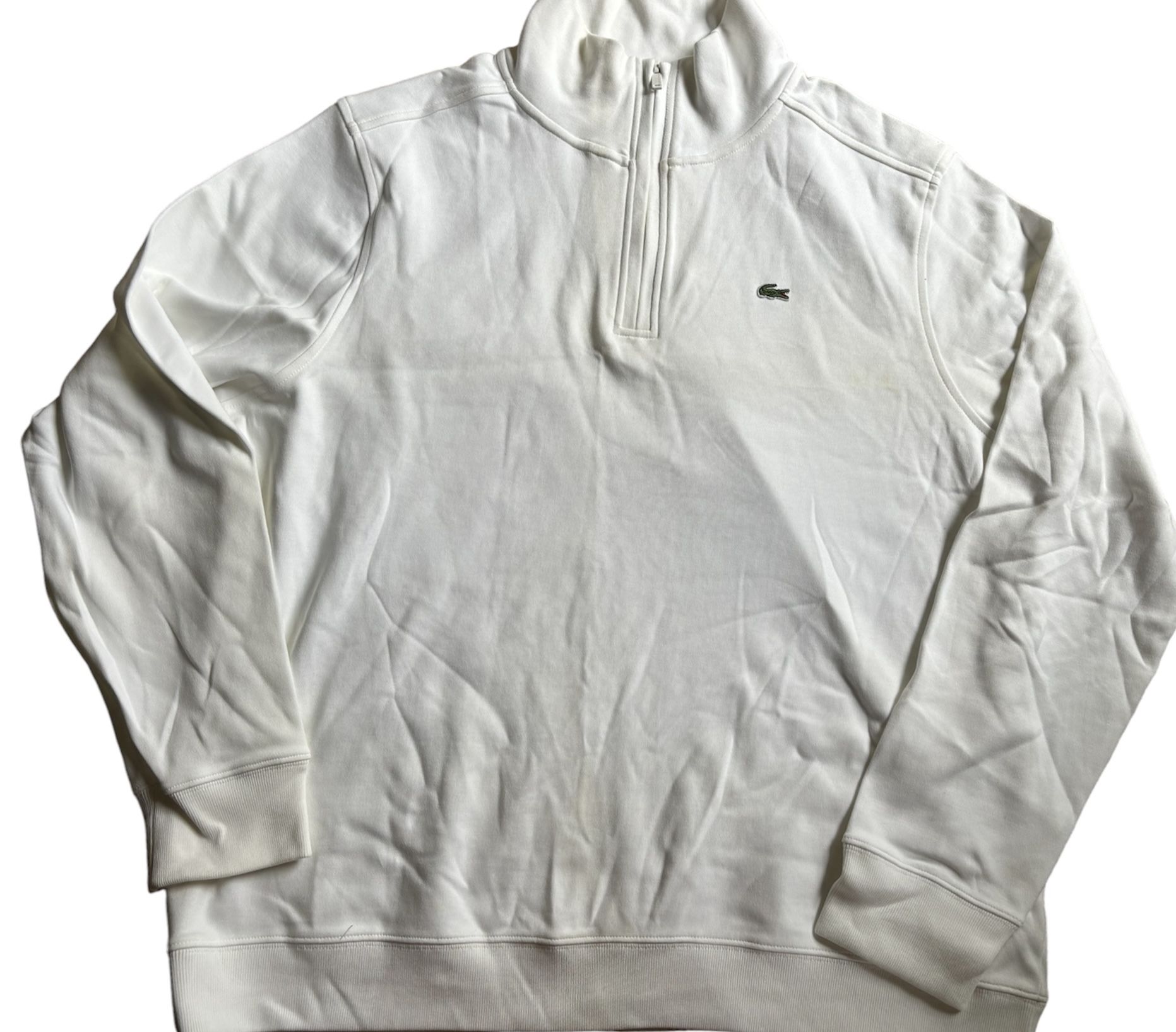 Lacoste Sweater Mens Quarter Zip Cotton Sweatshirt Pullover Crocodile XXL White
