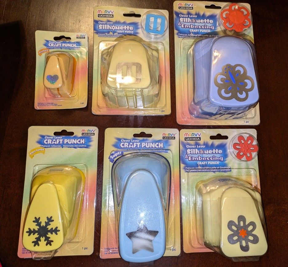 6 Marvy Uchida Clever Lever Giga Craft Punches Lot