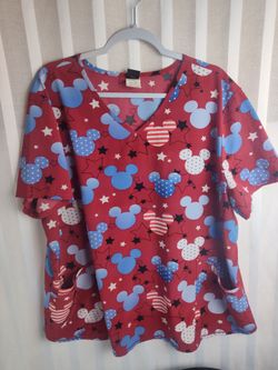 Women's Mickey mouse patriotic 4th of July scrub top size 3X