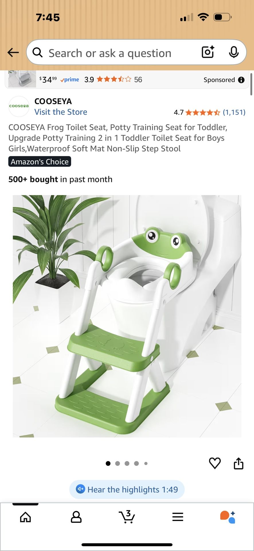 COOSEYA Frog Toilet Seat, Potty Training Seat for Toddler, Upgrade Potty Training 2 in 1 Toddler Toilet Seat for Boys Girls,Waterproof Soft Mat Non-Sl