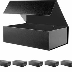 New 6 Collapsible Groomsman Boxes, 13.5x9x4.1 Inches, Large Black Gift Boxes with Lids, Glossy Black with Grass Texture