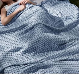 Bedsure Cooling Waffle Blanket for Hot Sleeper, Dusty Blue 104" X 90"
