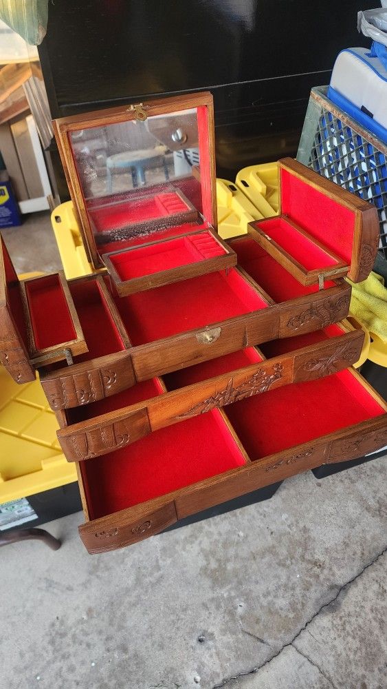 Mahogany Wood Vintage Jewelry Box Or Deco Display