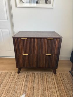 Modern Fluted Dark Walnut Filing Cabinet with Gold Features