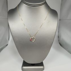 10K Gold Diamond and Ruby open heart pendant necklace elegant and romantic design