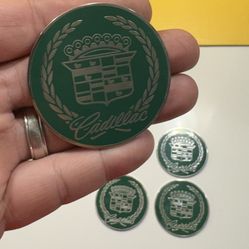 Cadillac Lowrider Wire Wheel 2.25 Metal Chips Green/Chrome  Emblems (set of 4)