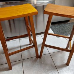 Set Of 2 Wooden Barstools.