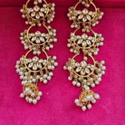 Gold Base And Pearl Design Earings