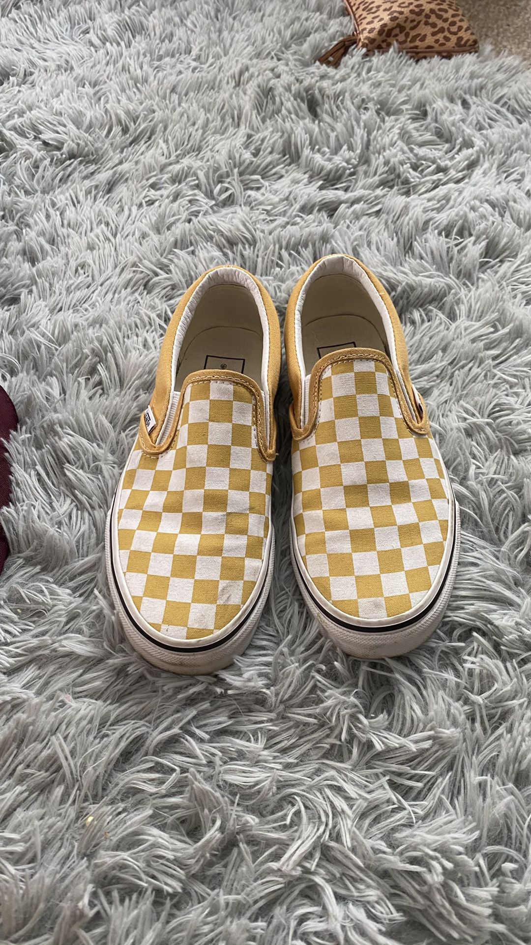 Gold and white checkered vans