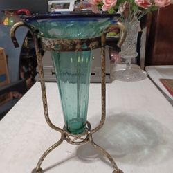 Vtg. Ironwork Handblown  Vase