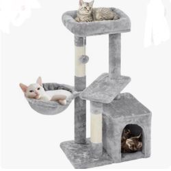 34.5-in Plush Cover Cat Tree, Light Gray