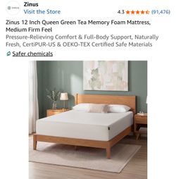 Zinus 12 Inch Queen Mattress & Wood bed frame