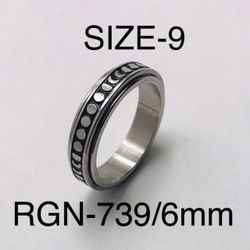 Stainless Steel Moon Carved Spinner Ring Band For Men & Women with: RGN-739/Size-9