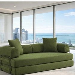 Sofa bed, king size futon lazy couch, green