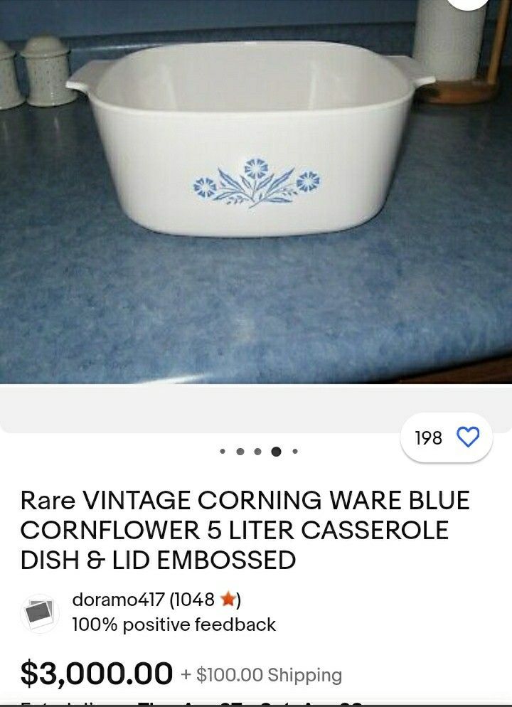 RARE VINTAGE CORNING WARE BLUE CORNFLOWER CASSEROLE DISH