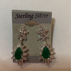 Green Silver Earrings 