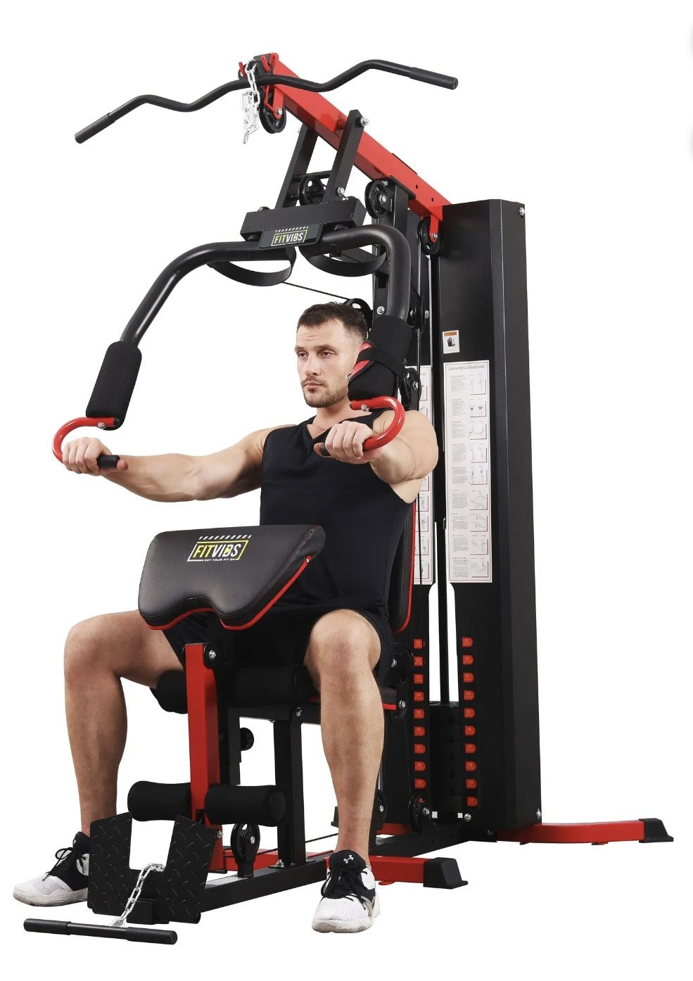 Fitvids LX750 Multifunctional Full Home Gym System Workout Station with 122.5 Lbs Weight Stack, One Station, Comes with Installation Instruction Video