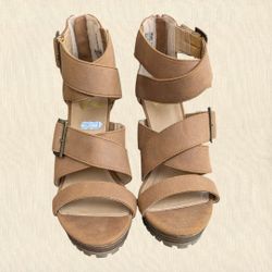 Tan Strappy Report High Heels 