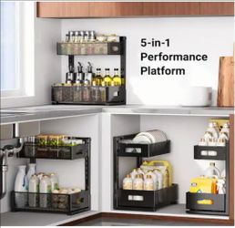 Metal Under Sink Organizer Slide Out Pull Out Cabinet Storage for Kitchen Bathroom Pantry in Black. 
Pick up only 
Pico Rivera