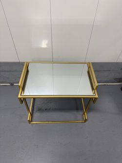 Gold Metal Side Table with Mirror Top
