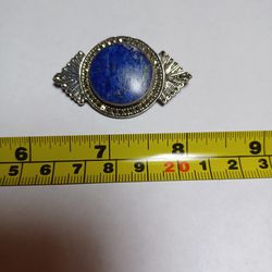 Vintage Lapis Lazuli Hematite 925 Plated Brooch