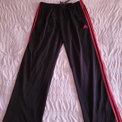 Adidas Mens Red Striped Training Pants Medium Polyester 