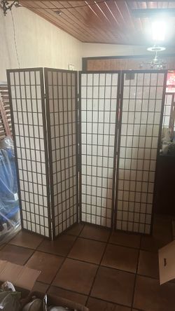 4-Panel Shoji Screen Room Divider – 6 Ft Tall, Dark Wood Frame