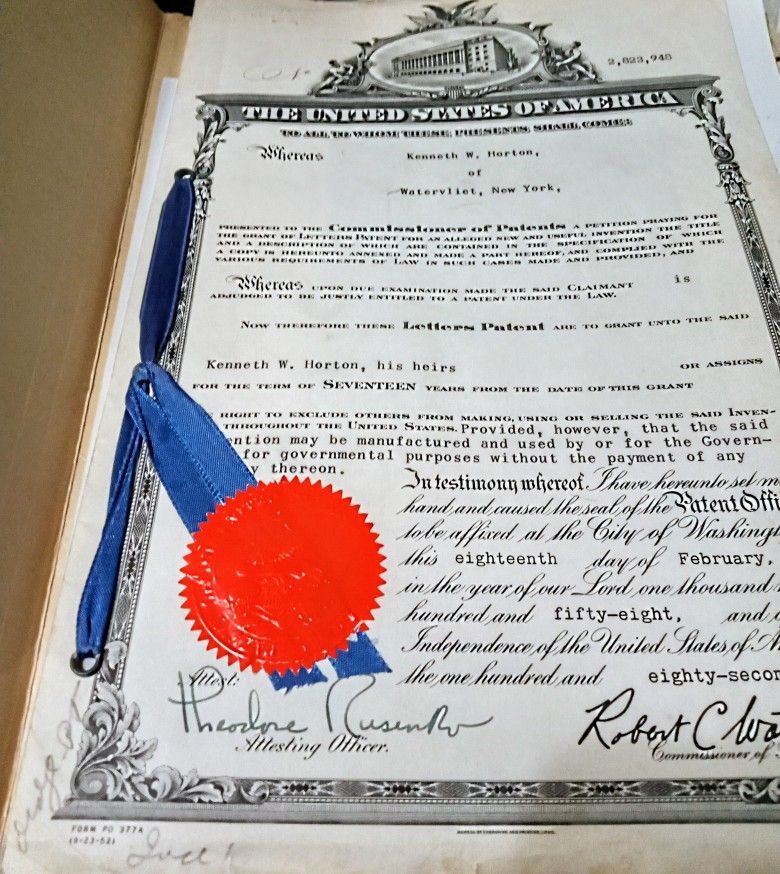 1958 OFFICIAL US PATENT