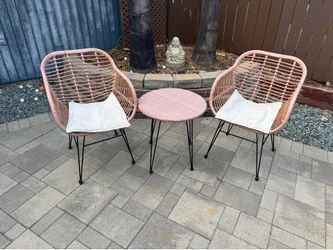 Two chairs with cushion and glass ￼table